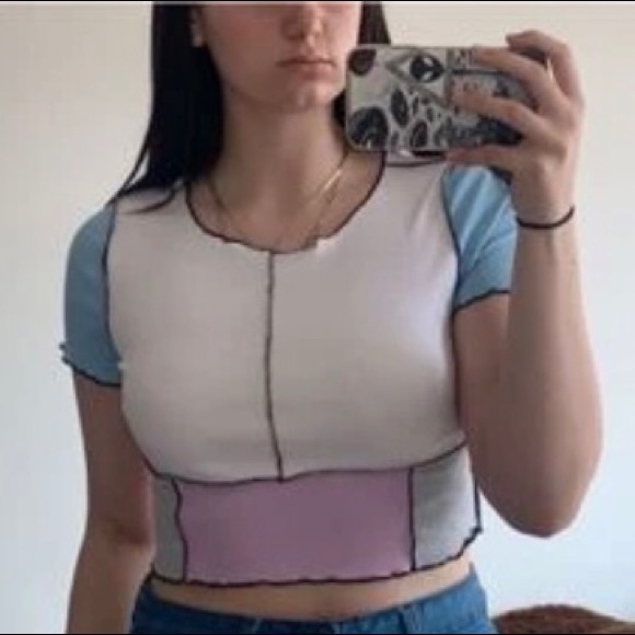 Contrast stitch pastel colour-block baby tee✨ - Picture 6 of 6